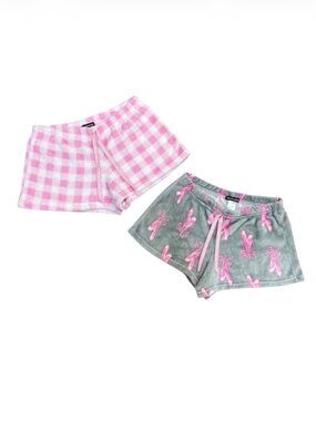 Lounge Shorts Set of 2 Soft Fuzzy Pink White Check Gray Ballet Size Medium